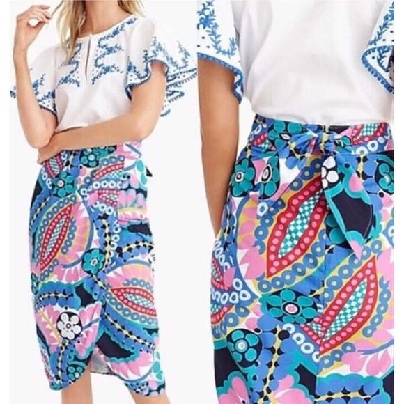 J. Crew Tie Back Tulip Skirt‎ In Colorful Ratti Kaleidoscope Floral Size 6 - Picture 10 of 10